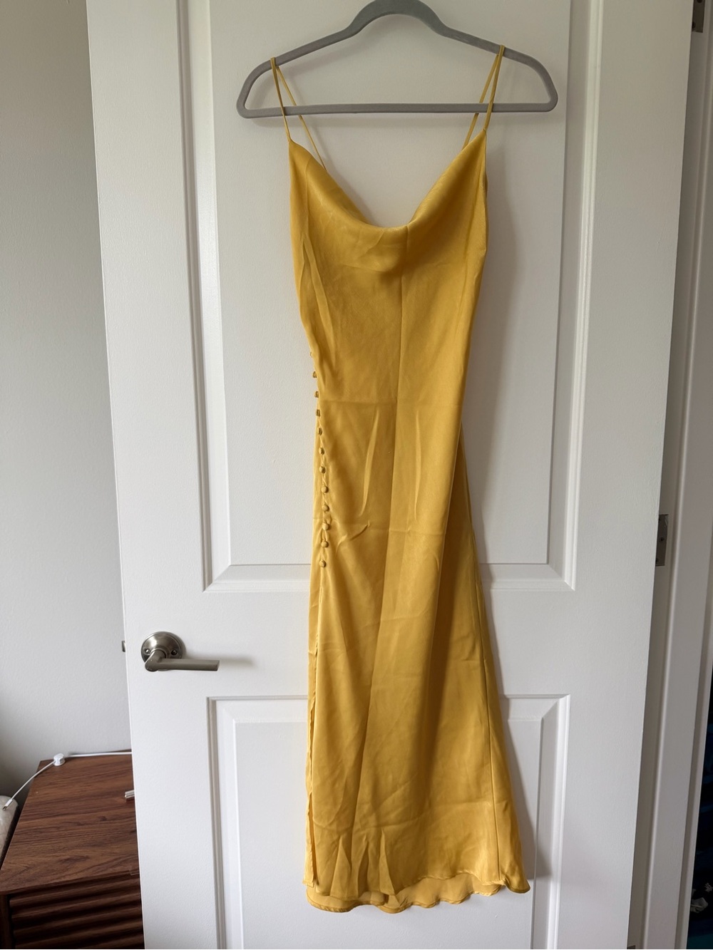 Zara Yellow Cowl Neck Slip Dress with Side Buttons